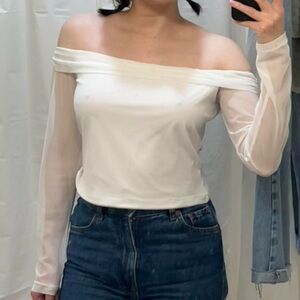 white off the shoulder long sleeve top